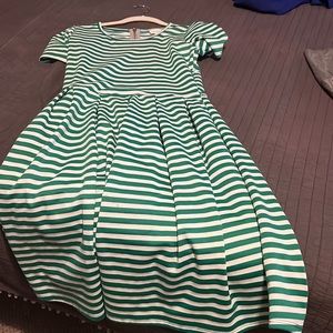 Like new Lularoe Amelia. Kelly green and white stripes